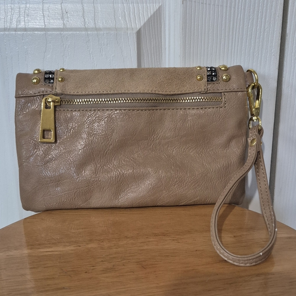 Cache Tan Leather Gold Beaded Rhinestone Wristlet - Picture 4 of 14
